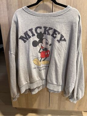 H&M Light Gray Mickey Graphic Crewneck Sweatshirt